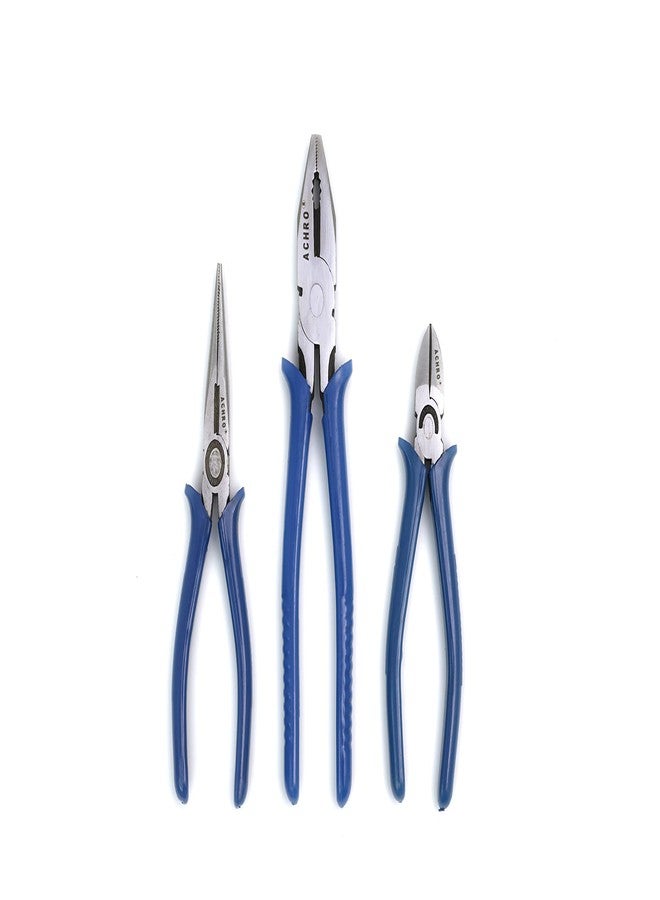 ACHRO Complete Plier Set, 8 Inch Combination Plier, 6 Inch Long Nose, 6 Inch Diagonal Cutting plier/Set of 3 Pieces/Cutting Player | Cutting plier | Combination Plier Tools (Blue) - Image 2